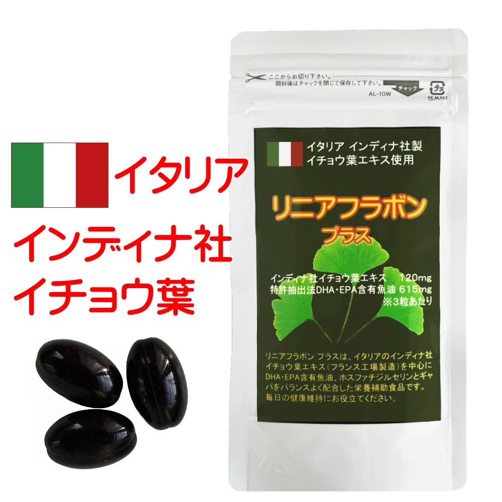 イチョウ葉 エキス DHA サプリ リニアフラボン 90粒 いちょう葉 イタリア インディナ社 イチョウ葉エキス120mg イチョウ葉 フラボノイド 日本 国産