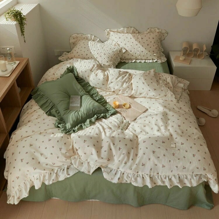最終在庫布団カバーセット 白 グリーン 花柄 フリル 韓国風 オシャレ 寝具カバーセット 3点セット 4点セット % 掛け布団カバー ホワイト ピンク 可愛い シングル ダブル ベッド用品 敷きカバー