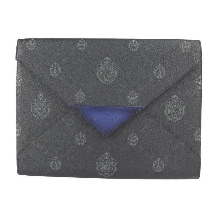 超美品 Berluti ベルルッティ クラッチバッグ 214797 SIGNATURE シグネチャー PVC レザー ブラック ユートピアブルー ドキュメントケース ポーチ セカンドバッグ 本物保証
