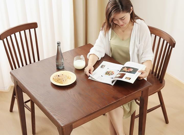 ダイニングテーブル アメリカオークウッド 無垢材 天然木製(ブラウン, 幅90x奥行90x高75cm)