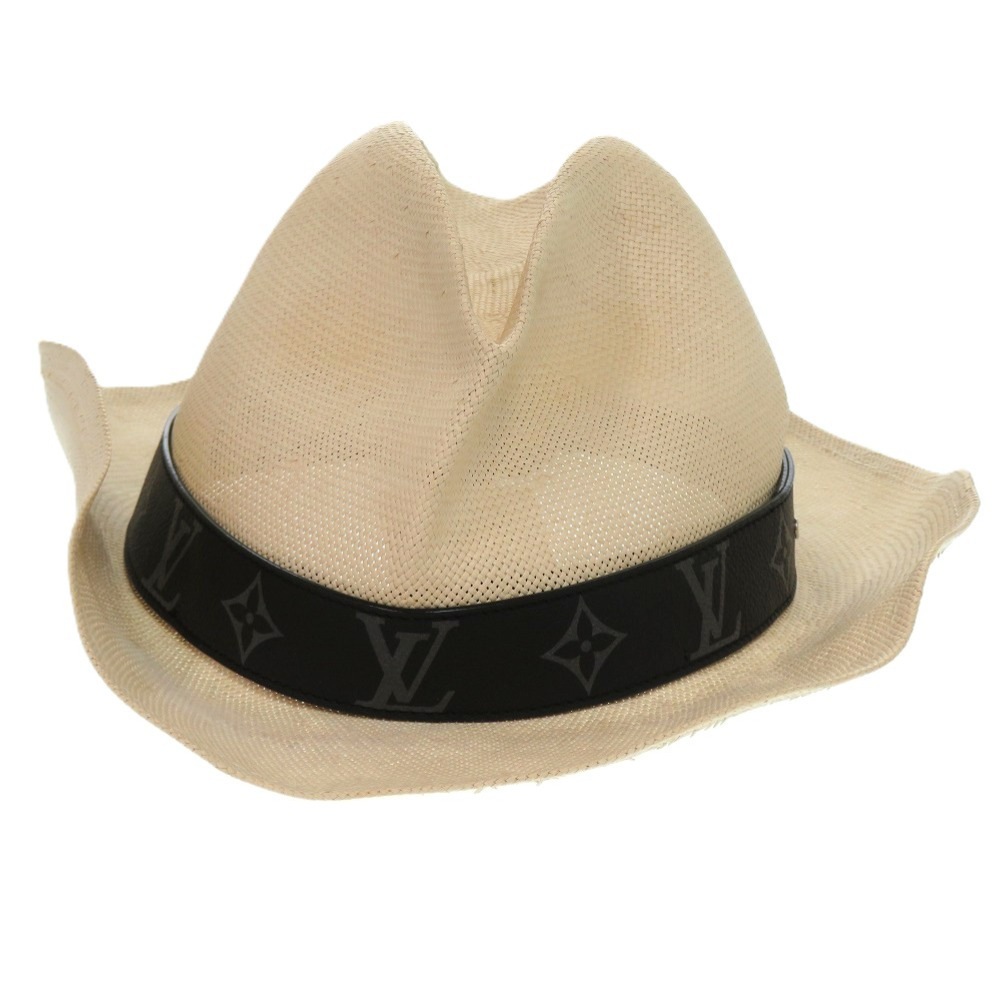 麦わら帽子 シャポー サマータイム M75881 帽子 ペーパー/カーフ ベージュ LV 1424【中古】 メンズ