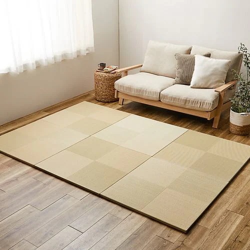 【メーカー直送品】萩原 【6枚組】い草風置き畳 市松模様 約82×82×2.5cm グリーン