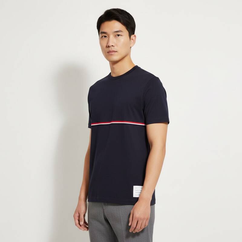 トムブラウン ミッドウェイト 半袖Tシャツ ネイビー 男性用 MJS221A J0058 415