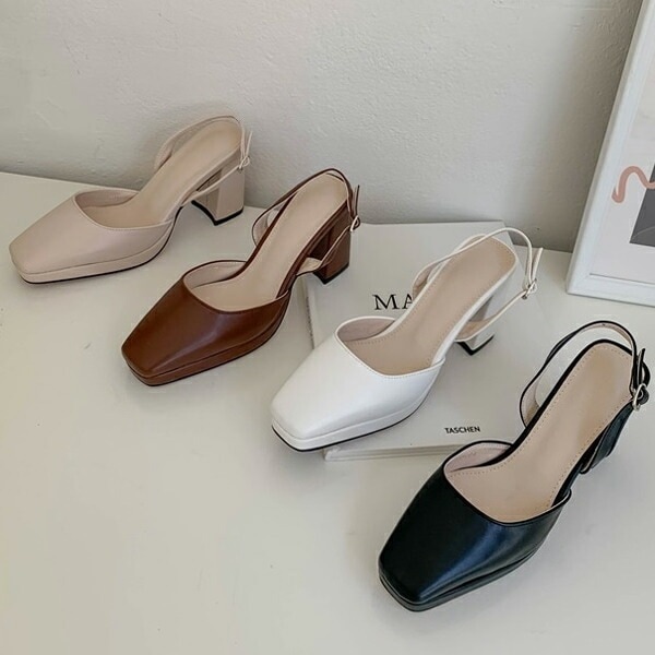 サンダル パンプス スクエアトゥ バックストラップ レディース