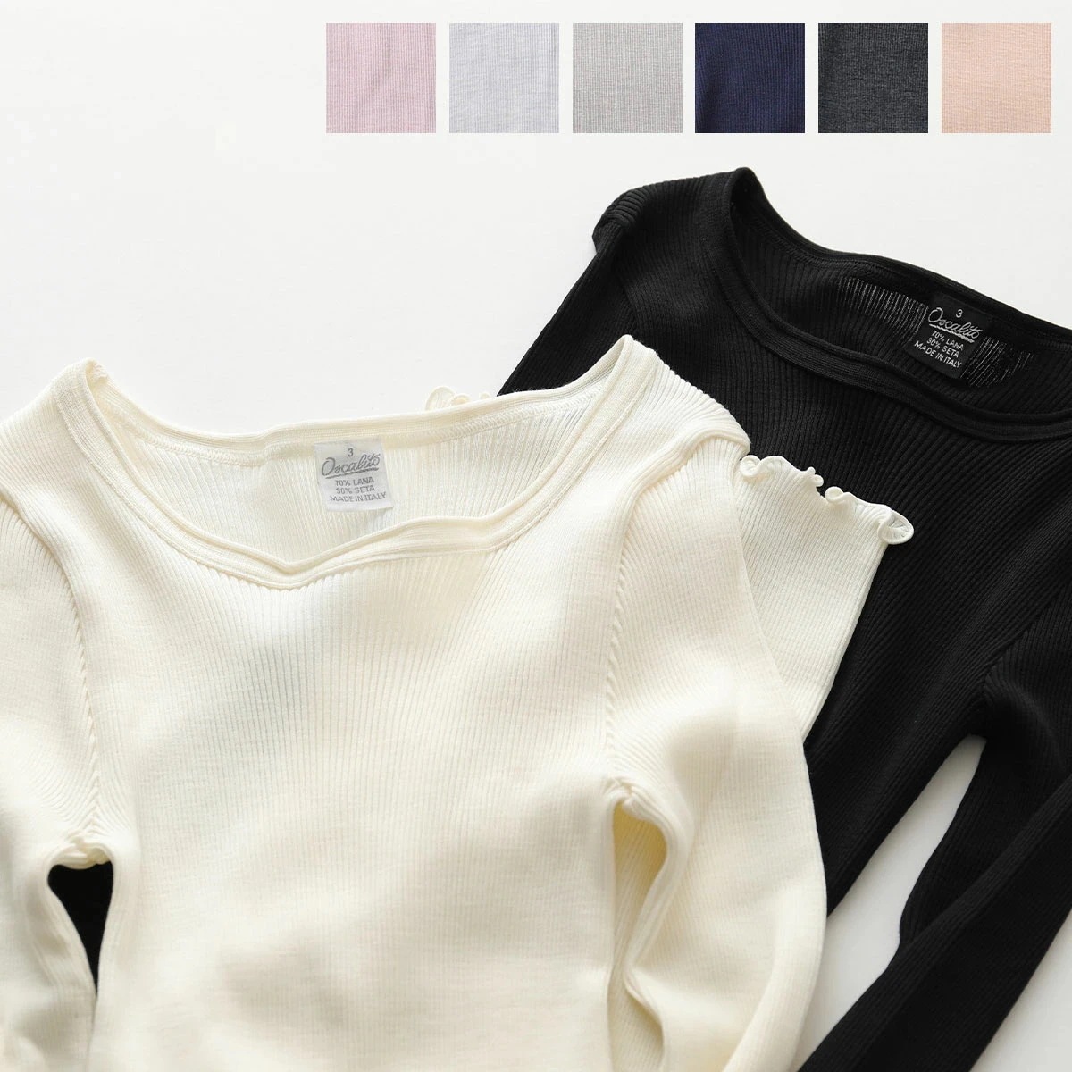 Oscalito オスカリート 長袖ニット 3446R レディース メローロック クルーネック シルク ウール リブ トップス ロンT カットソー インナーウェ
