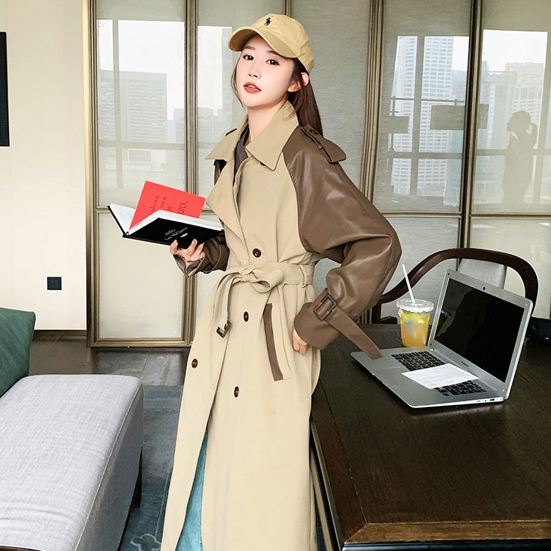 レディース コート アウター 上着 トレンチ 膝下 長袖 角襟 切り替え フェミニン ストリート バイカラー かわいい 大人可愛い きれいめ シンプル カジュアル 上品 おしゃれ かっこいい ガーリー