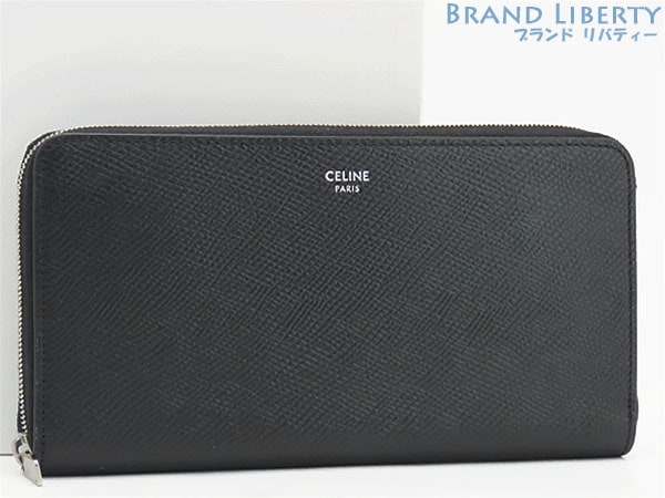 超美品セリーヌラージジップドウォレットラウンドファスナー長財布新ロゴブラックカーフレザー10B553BEL.38SI