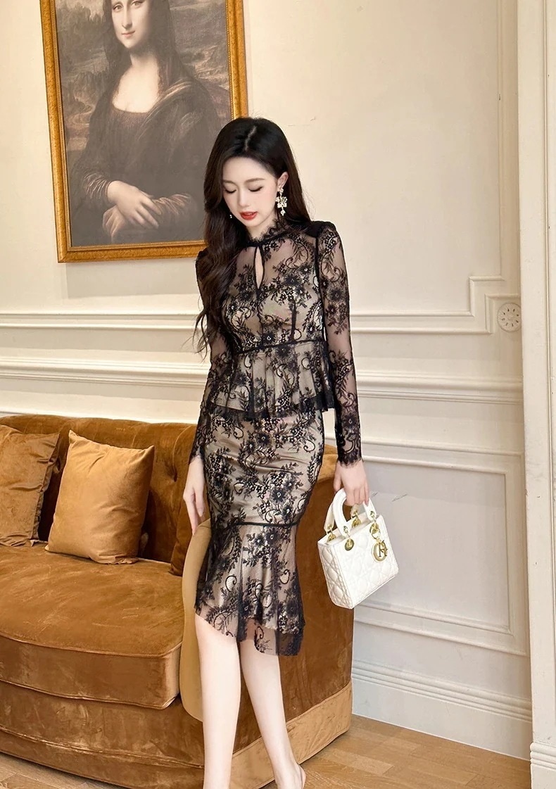 【JY.上品】 レース 上下セット ラッセル マーメイド ドレス パーティードレス着痩せ 大人 お呼ばれ 同窓会 披露宴 卒業式 結婚式 ウェディング 二次会 成人式