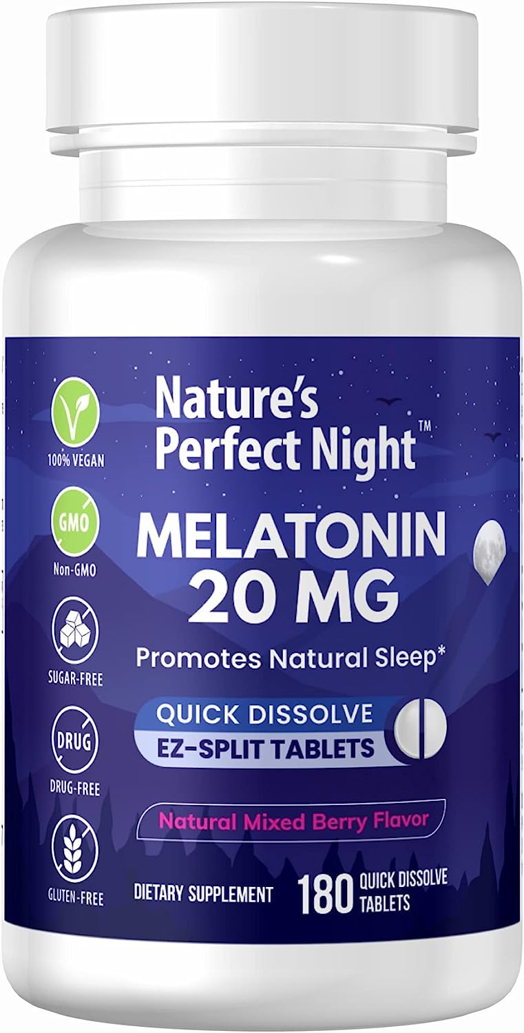 お得用サイズ！Natures Perfect Night 睡眠サポートサプリ　有効成分 20mg 180錠 すぐ溶けるタブレット ナチュラルミックスベリーフレーバー シュガーフリー