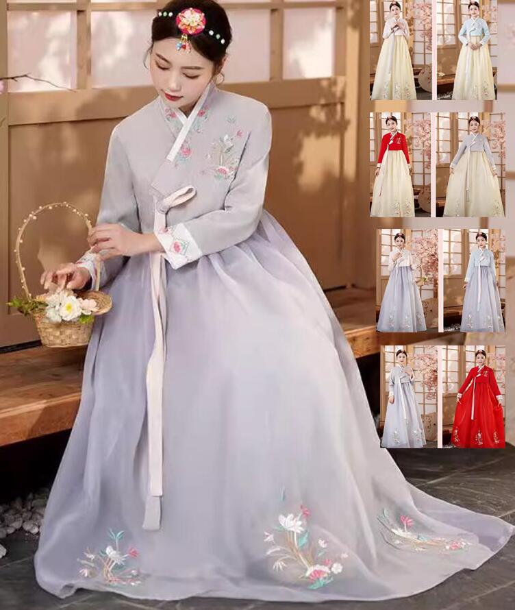 韓服韓国民族衣裳チマチョゴリ 新作 刺繍入ドレス　舞台ステージダンス衣装 8色　宮廷韓服ドレスレディースチマチョゴリ 朝鮮族ウエディングドレス 韓流コスプレ衣装 ハロウィン衣装 イベントコスプレ 演出