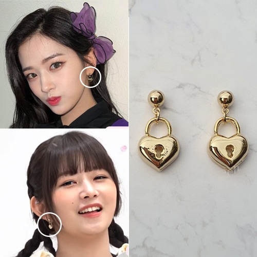 [韓国人気女性アイドル着用] [アイブレイユジン着用イヤリング] Gold Heart Lock Earrings 韓国の女性アイドルアクセサリー デイリーアクセサリー 人気ジュエリー