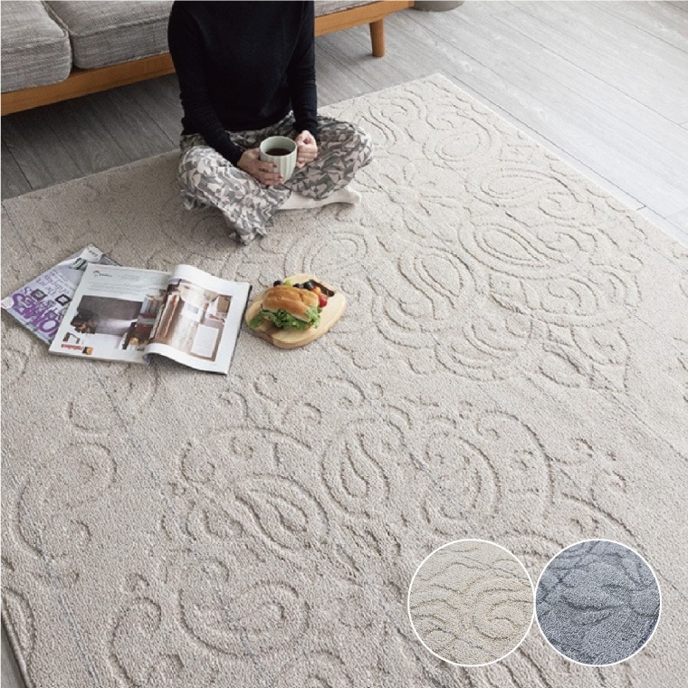 ラグ 洗える カーペット ループパイル 約185x240cm ホットカーペット対応 床暖房対応 ウォッシャブル 国産 防ダニ 3畳 アイボリー グレー