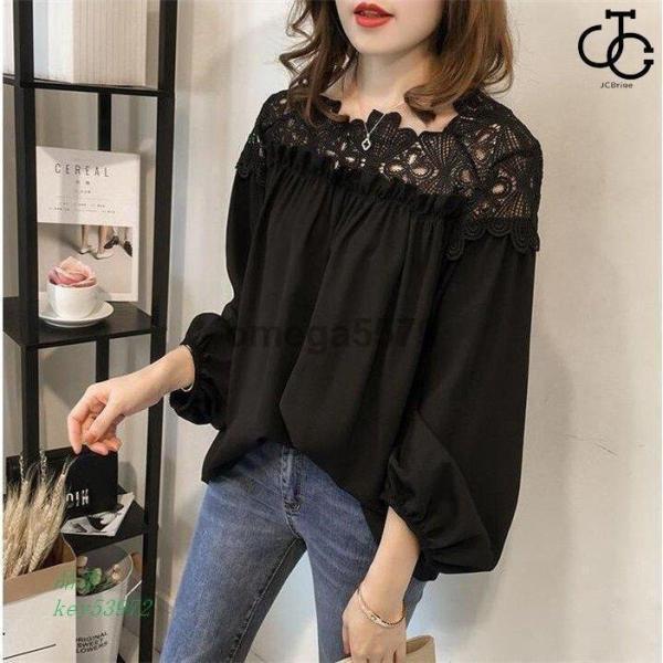 ブラウス レディース トップス とろみブラウス 通勤 可愛い ゆったり 体型カバー 着痩せ レース 春秋 シフォンシャツ オフィス 20代30代40代 長袖 おしゃれ