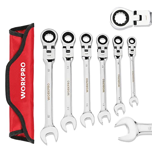 WORKPRO フレックスラチェットレンチ 首振りラチェット コンビネーションレンチセット コンビセット 両用ヘッド スパナ レンチ 角度調整可能  72ギア 6本組 自動車修理 車メンテナンス 組み