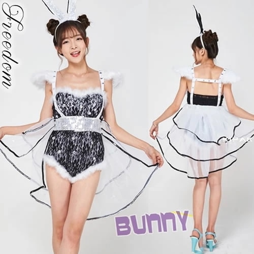 バニーガール バニー バニーちゃん うさ耳 コスプレ コスチューム 衣装 セクシー 制服 キャバ ステージ衣装 ミニ パーティー イベント クリスマス インスタ 撮影 アイドルパニエスカート付きで2