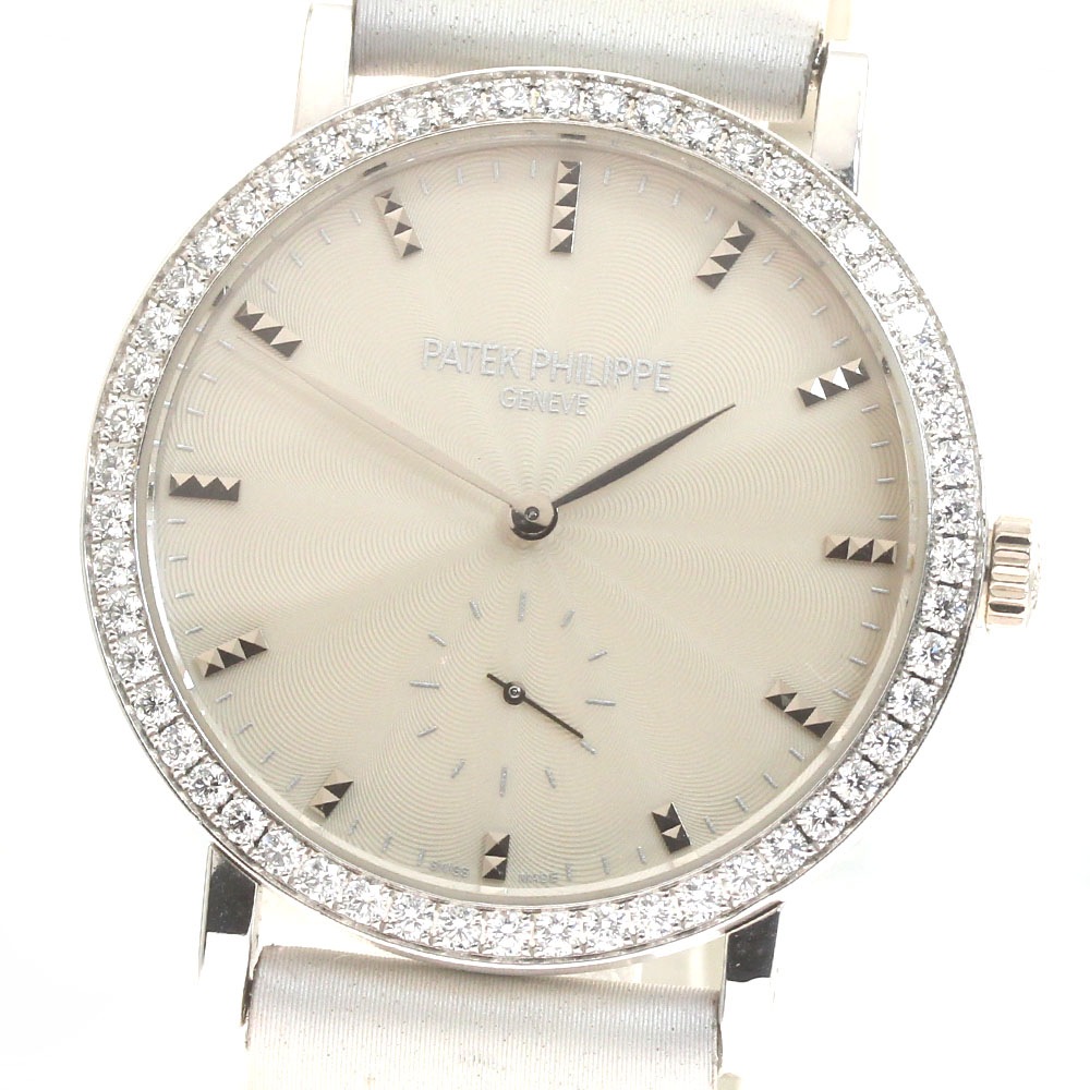 パテックフィリップ PATEK PHILIPPE 7120G カラトラバ スモールセコンド ダイヤベゼル K18WG 手巻き レディース 良品 保証書付き_849454【中古】