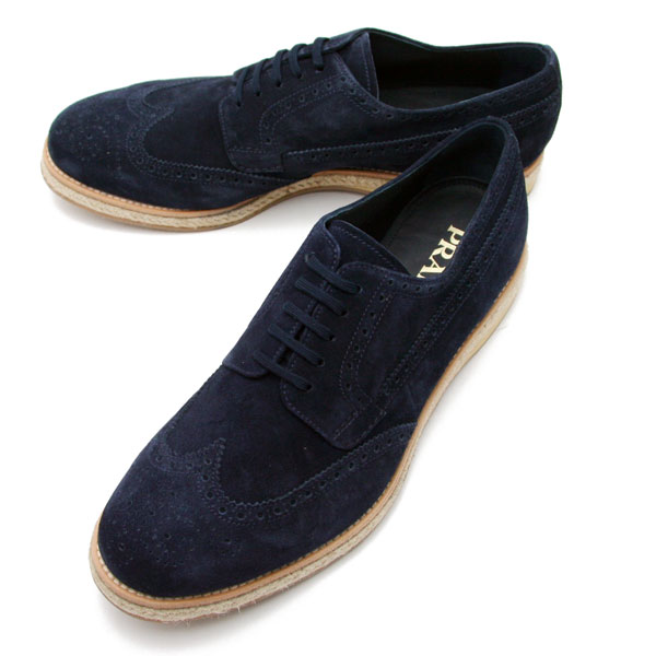 メンズ レースアップ スエードレザー ウィングチップ シューズ BLEU (ネイビーブルー) 2EG115 054 008