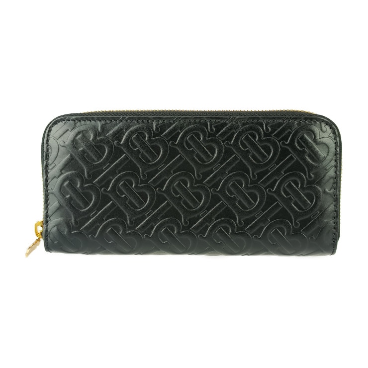 新古未使用展示品 BURBERRY バーバリー 長財布 ジップウォレット TBモノグラム 8011601 ブラック ゴールド金具 エンボスレザー レディース ラウンドファスナー【本物保証】