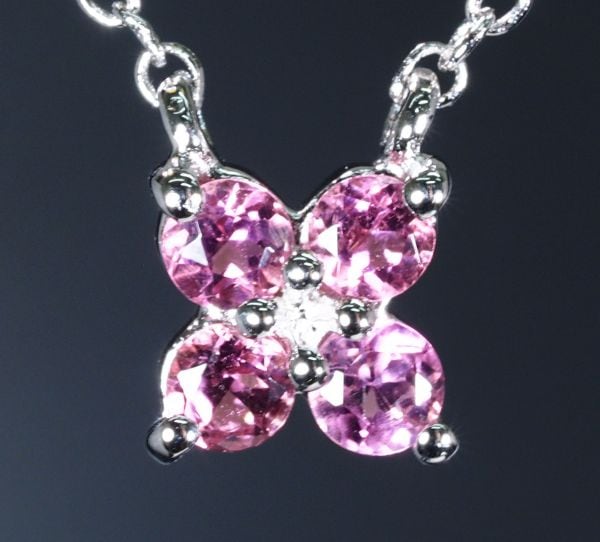 天然 ピンク トルマリン ネックレス 四つ葉 クローバー 花 No.70-11 プレゼント