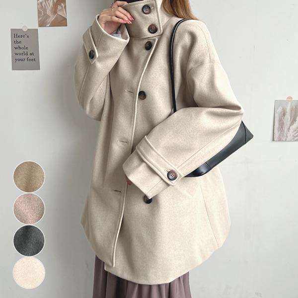 アウター ステンカラー ミドル コート レディース ミドルコート 袖ベルト オフィスカジュアル カジュアル / スタンドカラーミドルコート