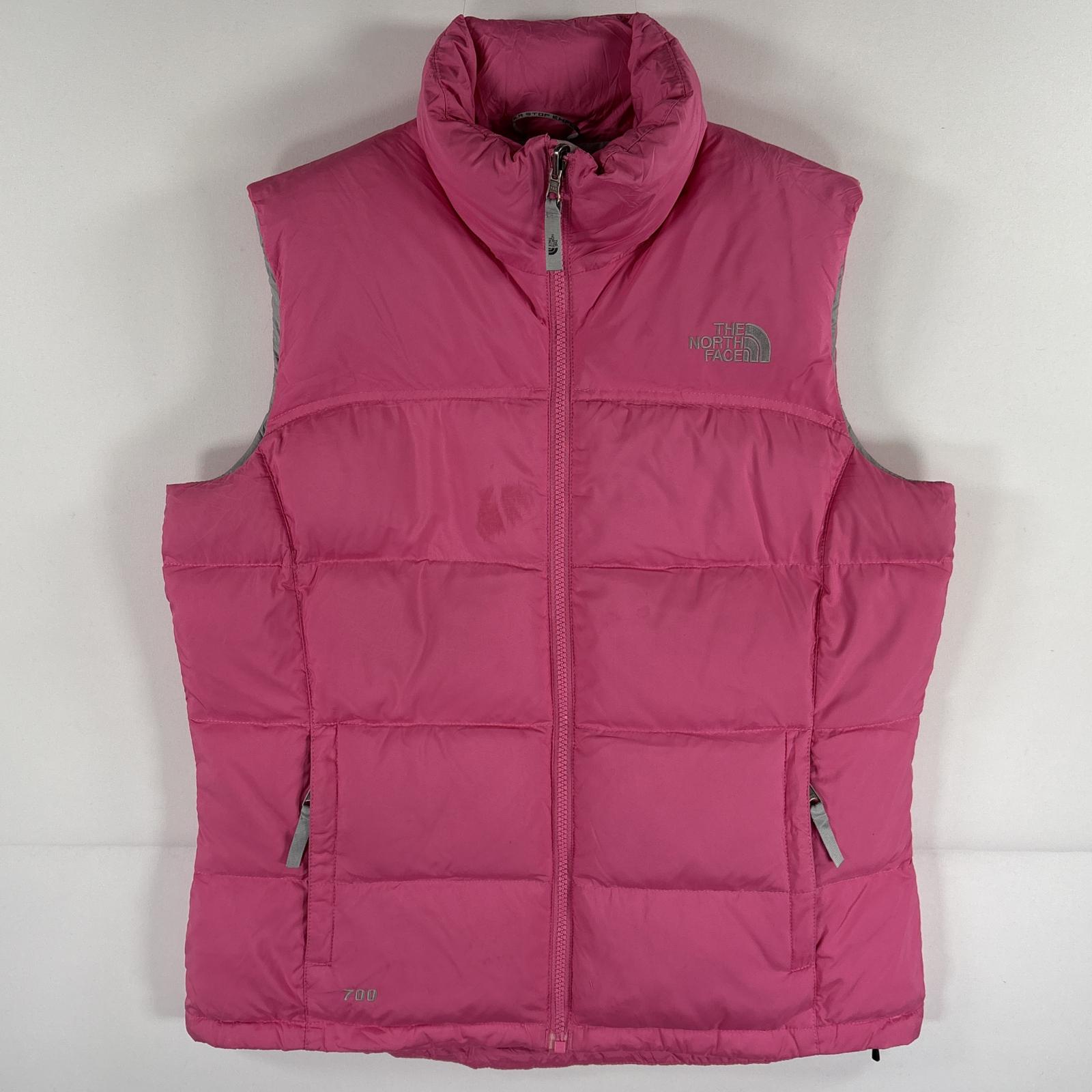 古着 ダウンベスト ワンポイントロゴ キルティング フルジップ 700fill ピンク レディース