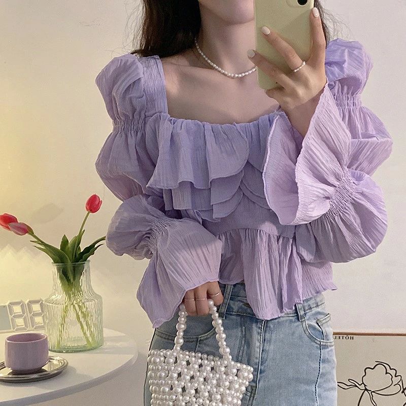 シャツ レディース 長袖 Uネック フレアー袖 春 冬 トップス シフォンブラウス きれいめ 大人 エレガント カットソー インナー 上品 おしゃれ 大人かわいい おしゃれ シンプル 着回し 通勤 O