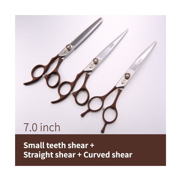 新しいデザイン左利き7.0インチペットグルーミングはさみセットストレート細く湾曲したはさみ 3pcs set 4