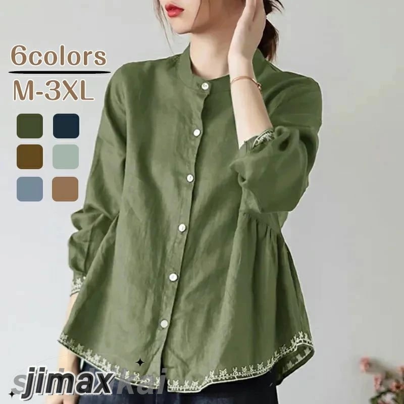 ガーゼ シャツ Ｔシャツ ブラウス レディース 綿麻シャツ トップス 前開き 七分袖 ゆったり おしゃれ ゆるシルエット フォーマル エレガント 柔らか 綿麻 カジュアル ナチュラル ビジネス 通勤