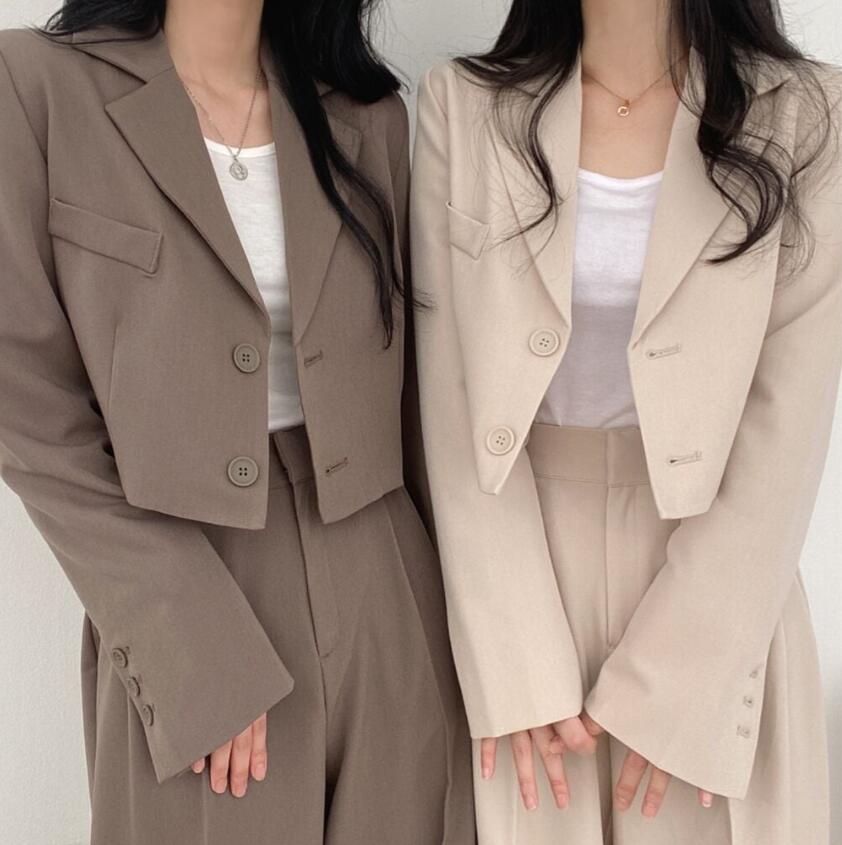 【3日で出荷】セットアップ ジャケット ショート丈 ハイウエスト パンツ ゆったり スタイルアップ 韓国ファッション