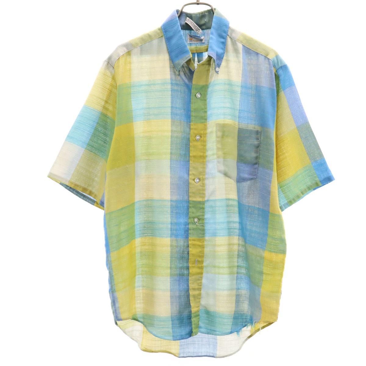 70s ヴィンテージ チェック柄 半袖 ボタンダウンシャツ M マルチ PENNEYS メンズ 古着