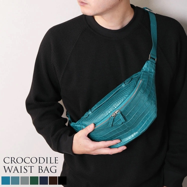 クロコダイル メンズ ウエストバッグ マット 加工 ボディバッグ保証書付き ショルダーバッグ 3WAY バッグ ボディーバッグ ナイルクロコダイル 本革 鰐革 斜め掛け 軽量 プレゼント ギフト (0 66,550円