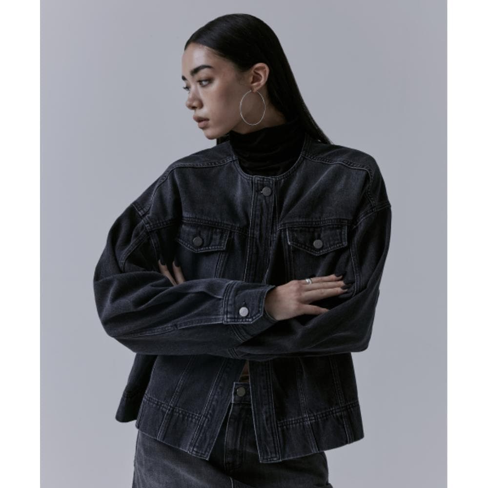 TREEMINGBIRD One Button Denim Setup Jacket Black TM247