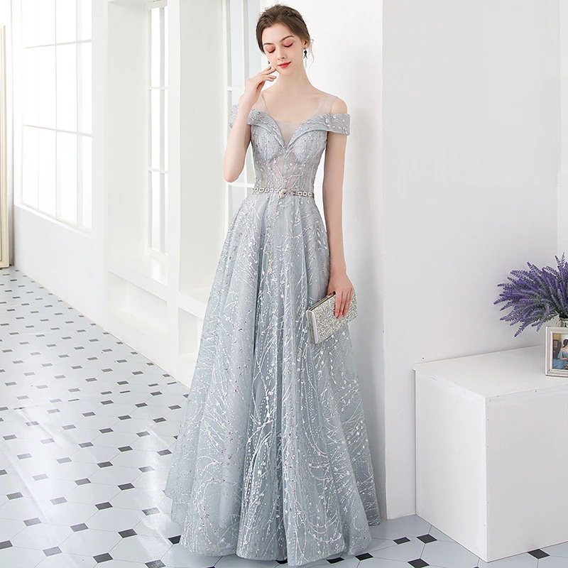 女性用の新しい春スタイルのイブニングドレスエレガントなロングドレスオフショルダー大規模な合唱団のパフォーマンスに最適