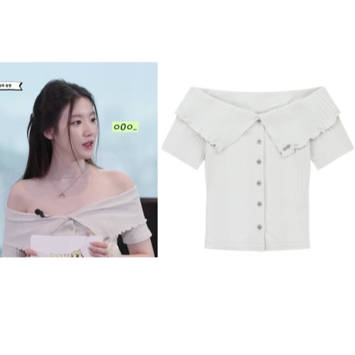 [I-DLE 着用]RIBBED OFF SHOULDER CARDIGAN_BONE