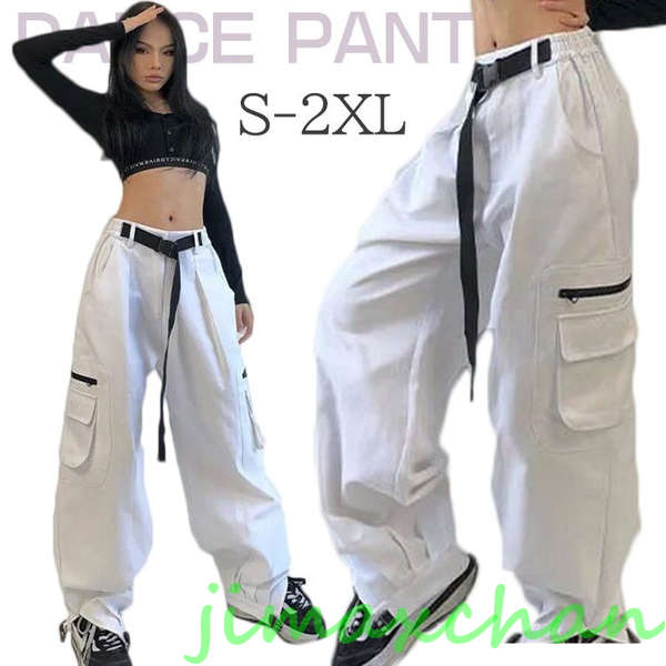 新生活 ダンス衣装 ヒップホップ 大人 白パンツ カーゴパンツ レディース ゆったり ダンス へそ出し ジャズダンス kpop衣装 大人k-pop ダンスパンツ