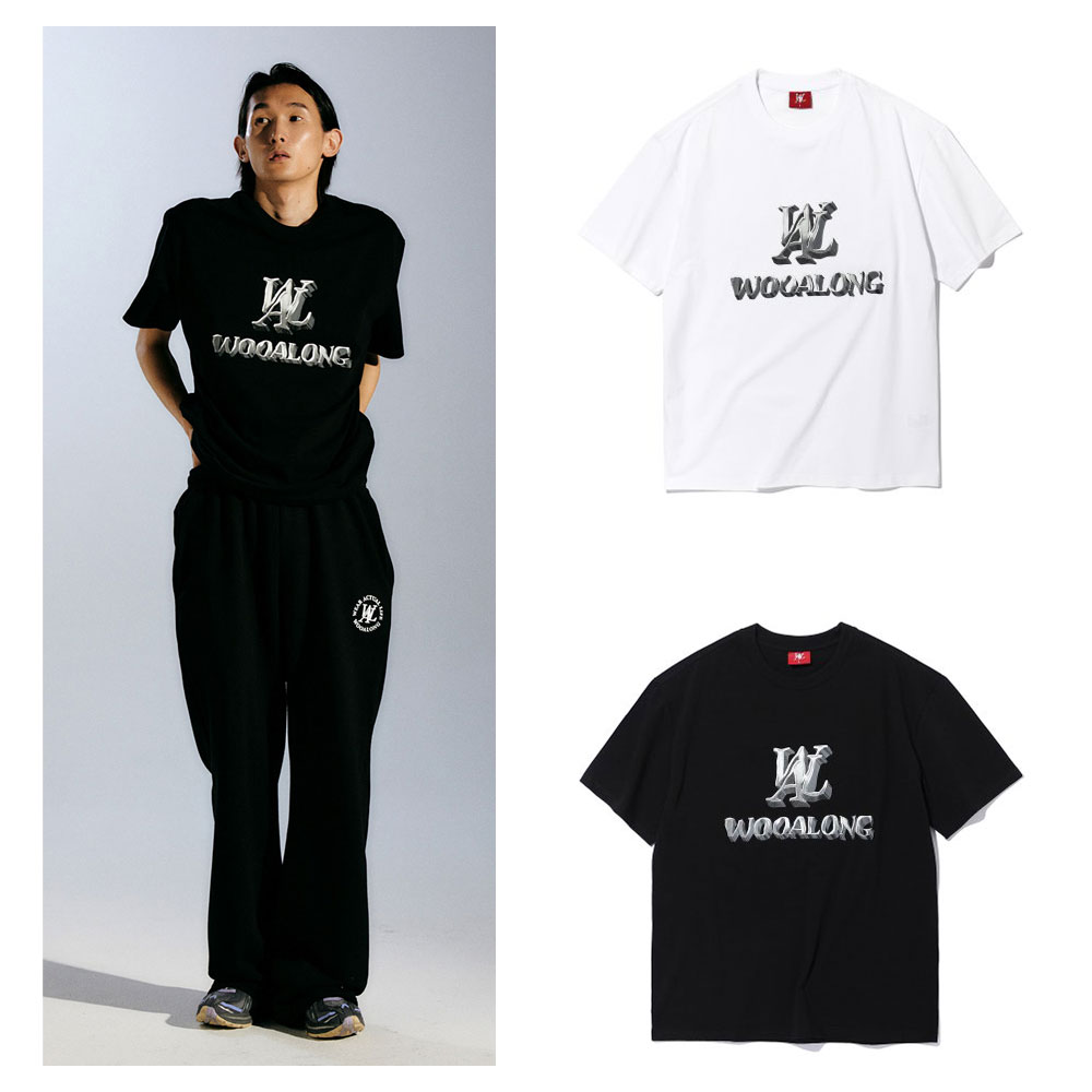 【祝開店！大放出セール開催中】 WOOALONGBig 韓国の人気商品 T-shirt/着用, logo surf 半袖シャツ Size:M