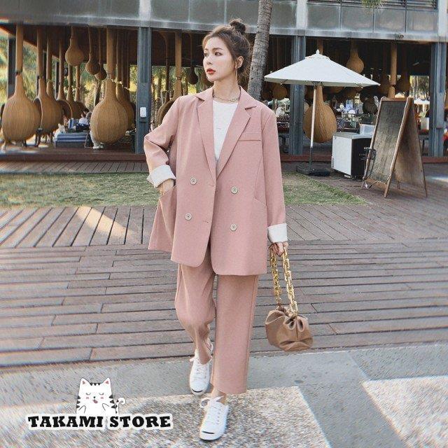 パンツスーツ レディース セットアップ スーツ ジャケット パンツ オーバーサイズ ゆったり 大きいサイズ カジュアル 通勤服 オフィス 黒 ビッグシルエット