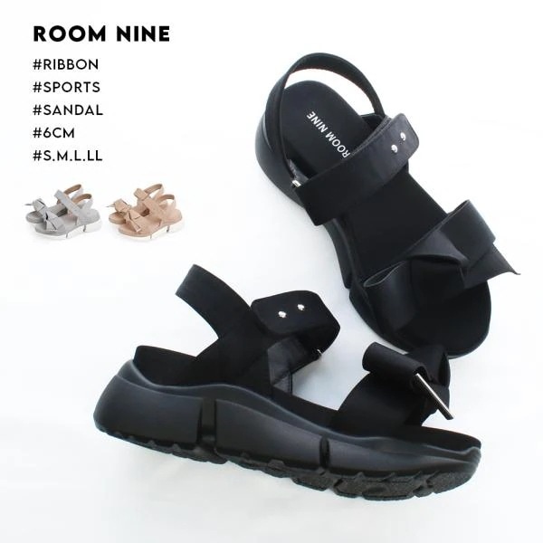 厚底 リボン ストラップ ウェッジ スポーツサンダル レディース ローヒール 歩きやすい kk-014