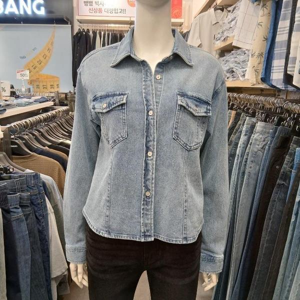 HC03 秋の女性ベーシック スパン ポケット デニムシャツ NSLD61 (S40948015)