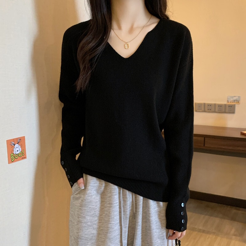 トップス ニットソー セーター 長袖 Vネック ポリエステル 大人可愛い シンプル カジュアル 大人 おしゃれ ラフ 秋 冬 レディース お出かけ 運動 普段使い 韓国 ファッション スタイル 暖かい