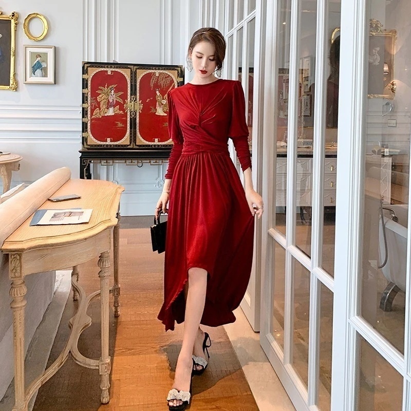 【Fellow 20％割】春秋 ロングワンピース 大きい裾 体型カバー パーティードレス 着痩せ 大人 お呼ばれ 同窓会 披露宴 卒業式 結婚式 ウェディング 二次会 成人式30%までに制限