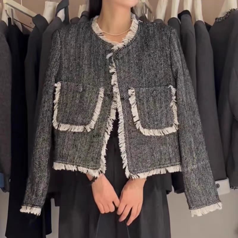 お嬢様 ゆったり ラウンドネック ショート丈 フリンジ コート着 6,058円