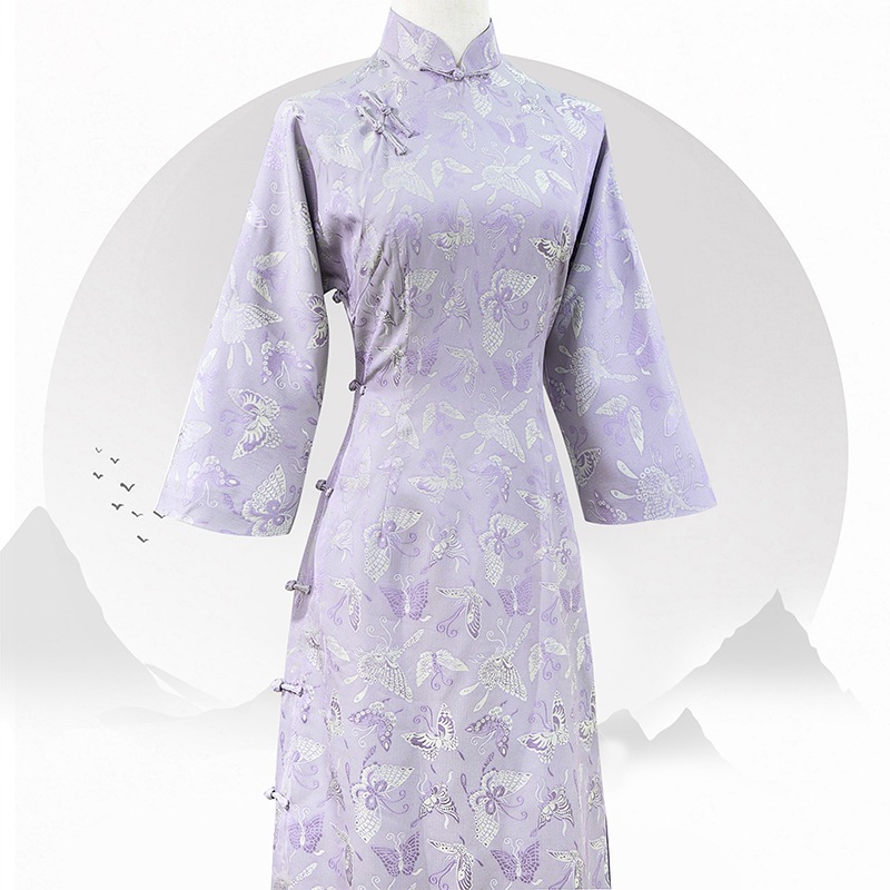 バイオレットフルオープンチョンサム新しい2024気質の女の子の若い小さなチャイニーズスタイルの女性のための修正ドレス