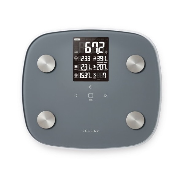 体重計 スマホ連動 体組成計 体重計 ヘルスメーター 自動認識機能付 MRI測定 100g単位 大画面 測定項目一覧表示 体脂肪率 MI 内臓脂肪レベル 皮下脂肪率 グレー HCS-FS05GY メー