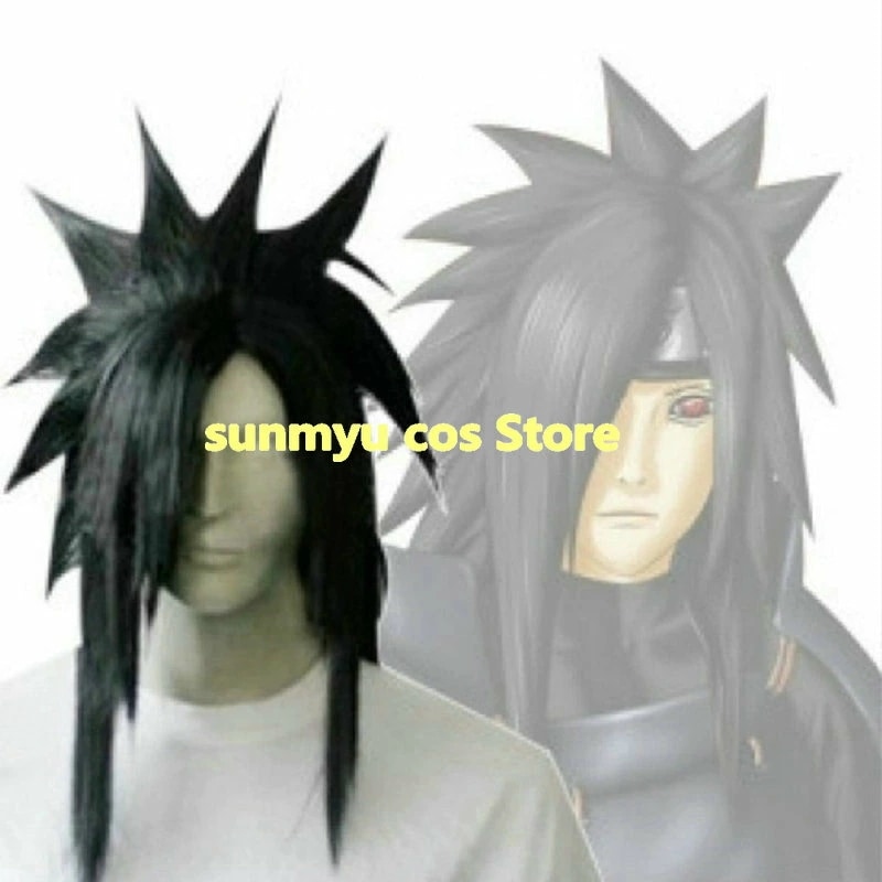 NARUTO　ナルト　うちは マダラ コスプレ道具　ウィッグ 黒い巻き髪 尖った形のかつら