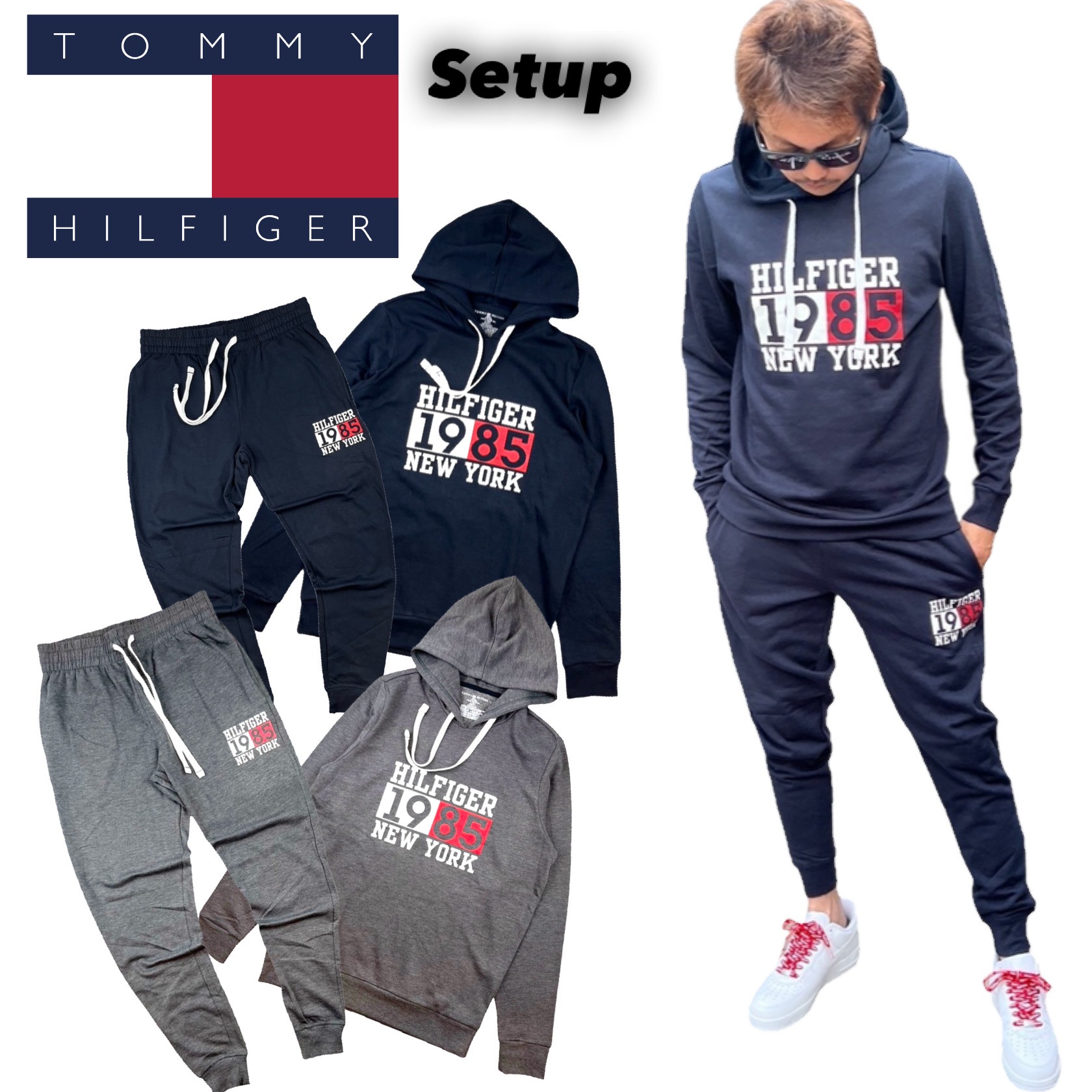 トミーヒルフィガー TOMMY HILFIGER セットアップ 上下 パーカー 09T4256/09T4258 裏起毛 長袖 ボトムス 長袖 スウェット メンズ ジョガーパンツ 部屋着