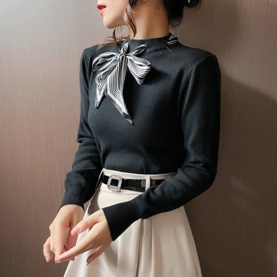 トップス セーター 袖なし 長袖 襟付き ハイネック デザイン 美ライン リボン リブニット ニット カラバリ かわいい 大人可愛い きれいめ シンプル カジュアル 大人 上品 おしゃれ お洒落