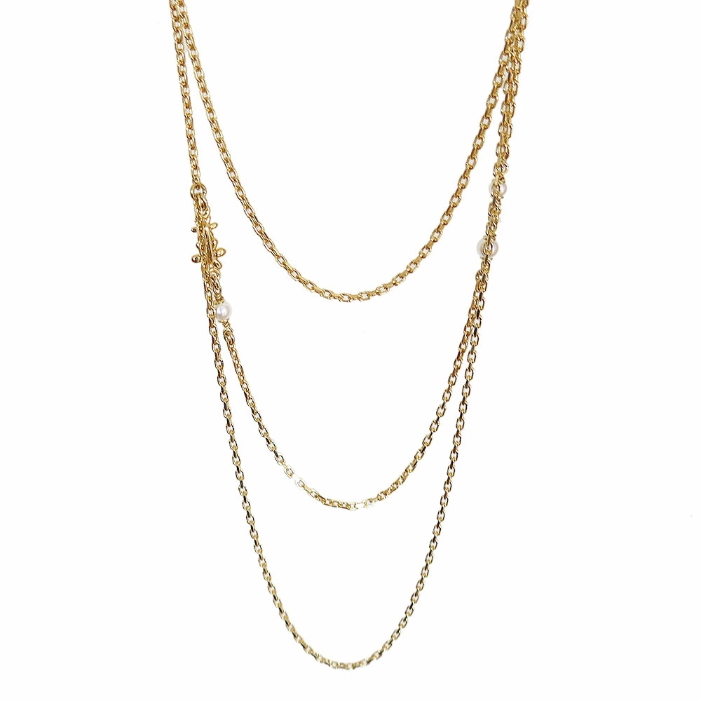 ロング ネックレス レディース 3連 アクセサリー ココマーク CCマーク フラワー 花 パール ゴールド ABB320