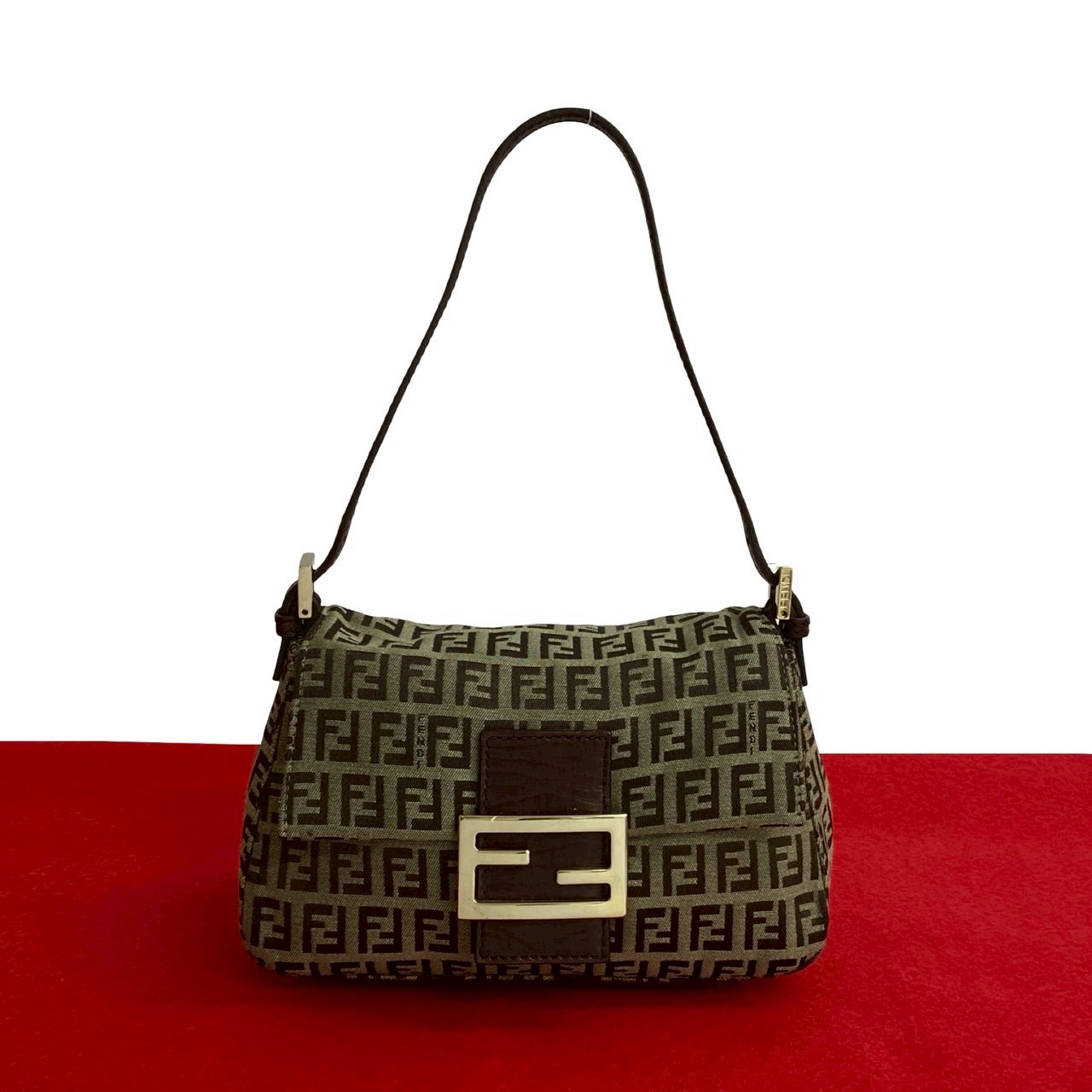 マンマバケット ズッキーノ FF 総柄 金具ハンドバッグ キャンバス レザー ブラウン 89720