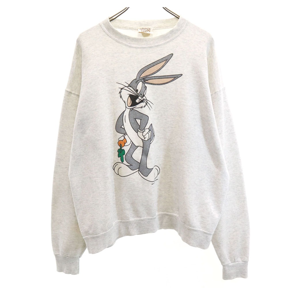 ルーニーテューンズ 90s USA製 オールド ワーナーブラザーズ 長袖 スウェット トレーナー L ライトグレー LOONEY TUNES メンズ